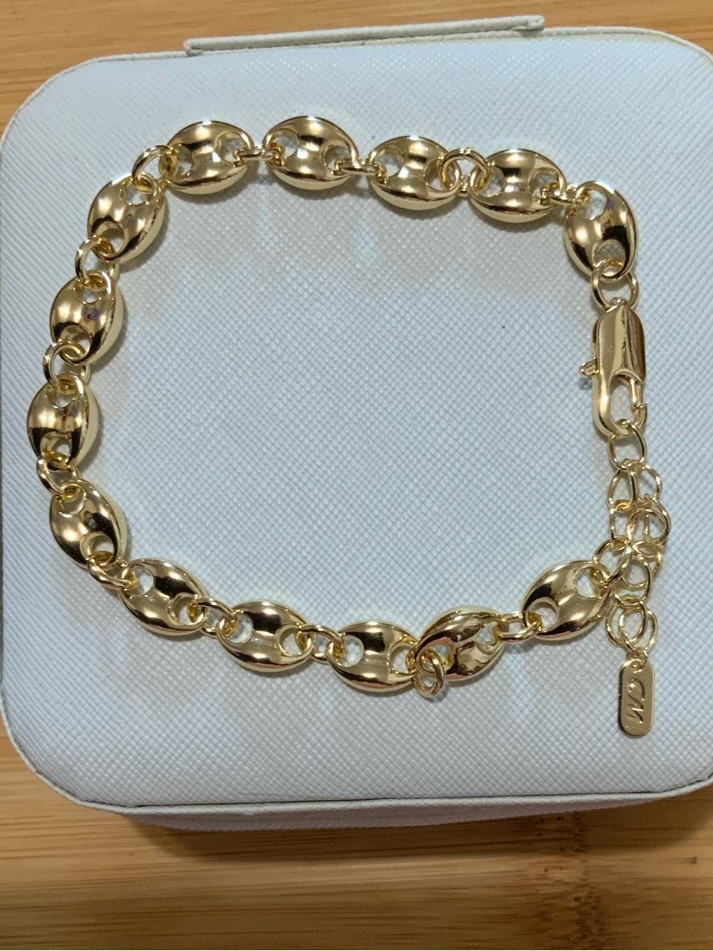 Gold plated Puffed Mariner Link Chain Anklet - Women Jewelry